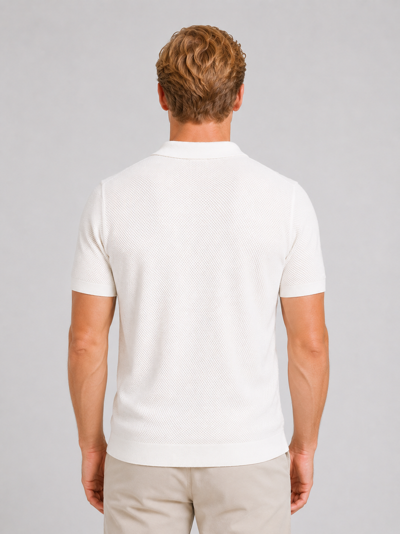 Men's Textured Knit Polo Shirt – Lightweight Breathable Summer Fit