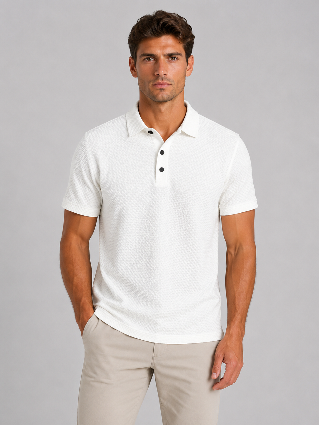 Men's Textured Knit Polo Shirt – Smart Casual Summer Style
