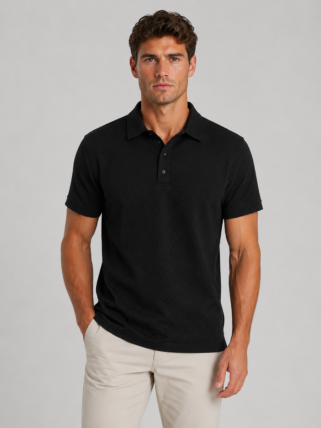 Men's Textured Knit Polo Shirt – Smart Casual Summer Style