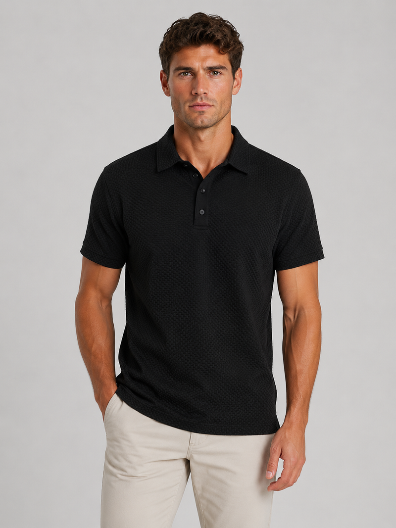 Men's Textured Knit Polo Shirt – Smart Casual Summer Style