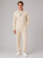 Men’s Two-Piece Quarter-Zip Polo & Trousers Set – Textured Smart Casual Co-Ord