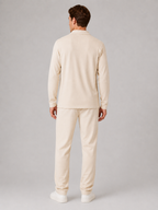 Men’s Two-Piece Quarter-Zip Polo & Trousers Set – Textured Smart Casual Co-Ord