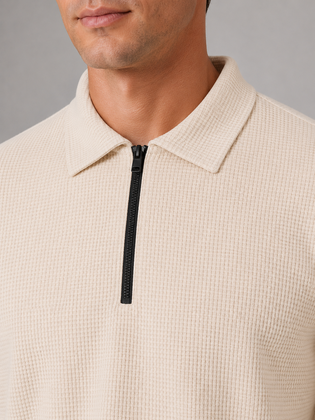 Men’s Two-Piece Quarter-Zip Polo & Trousers Set – Textured Smart Casual Co-Ord