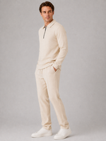 Men’s Two-Piece Quarter-Zip Polo & Trousers Set – Textured Smart Casual Co-Ord