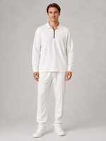 Men’s Two-Piece Quarter-Zip Polo & Trousers Set – Textured Smart Casual Co-Ord