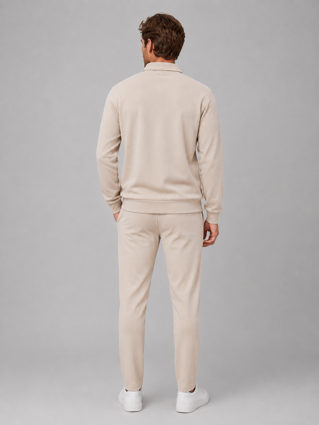 Men’s Two-Piece Zip Jacket & Trousers Set – Textured Smart Casual Co-Ord