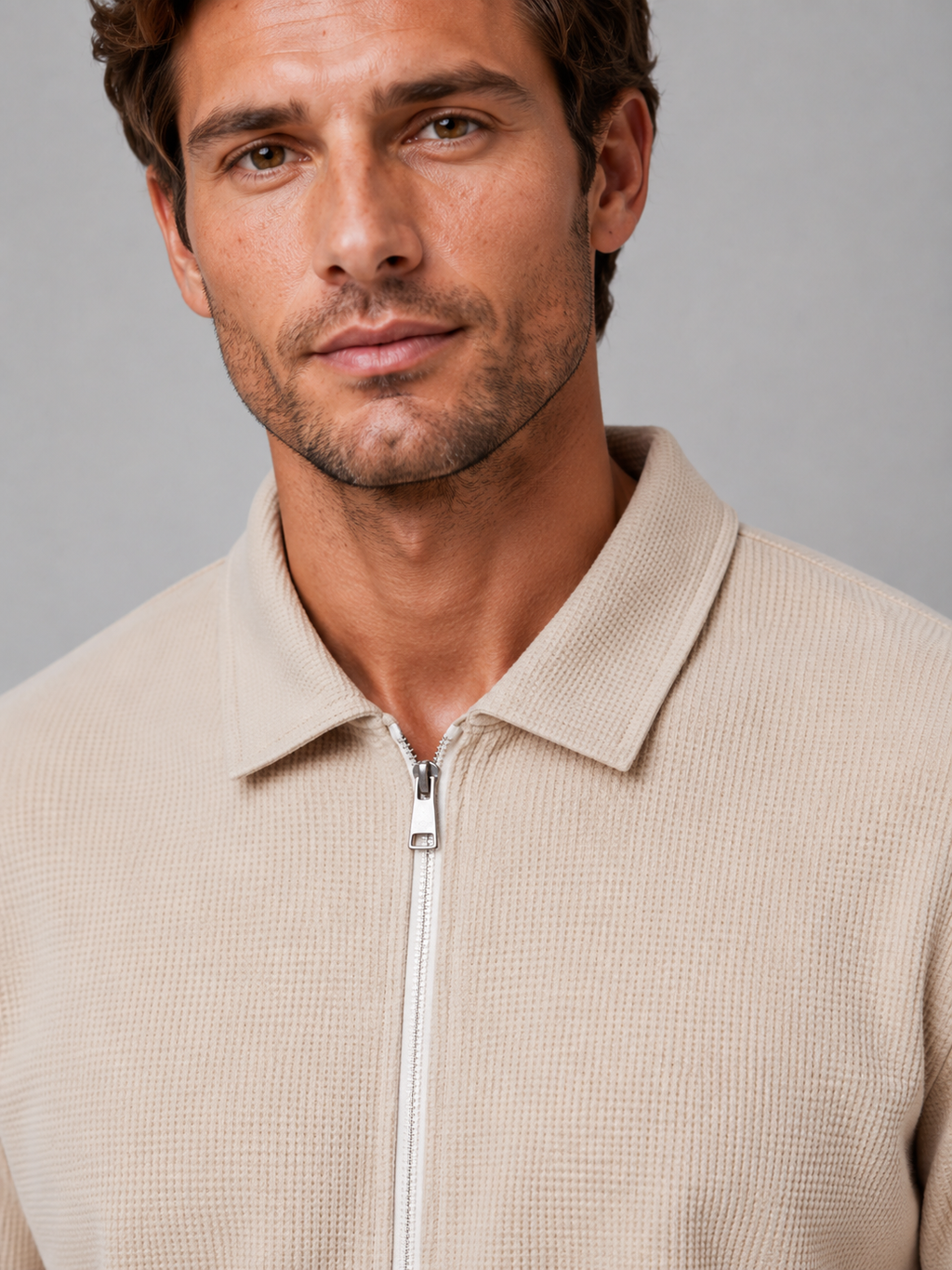 Men’s Two-Piece Zip Jacket & Trousers Set – Textured Smart Casual Co-Ord