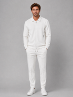 Men’s Two-Piece Zip Jacket & Trousers Set – Textured Smart Casual Co-Ord