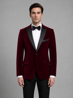 Men’s Velvet Tuxedo Blazer – Peak Lapel Formal Dinner Jacket