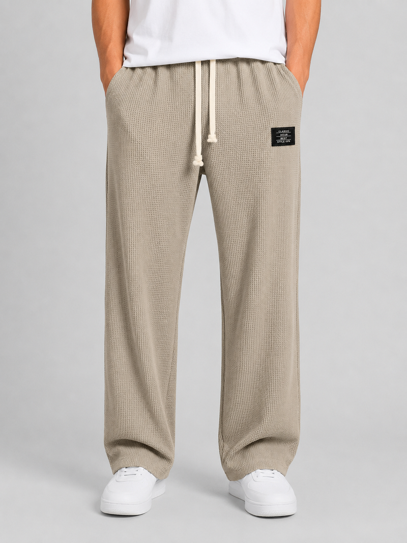 Men's Waffle Knit Drawstring Trousers – Relaxed Casual Lounge Fit