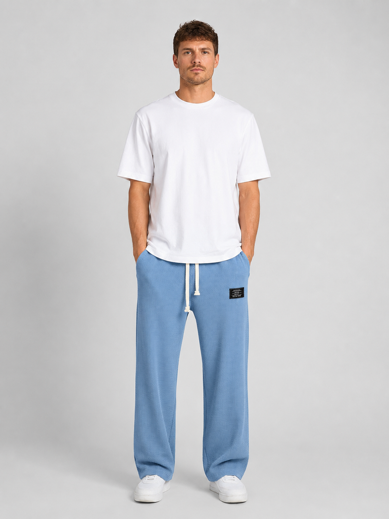 Men's Waffle Knit Drawstring Trousers – Relaxed Casual Lounge Fit