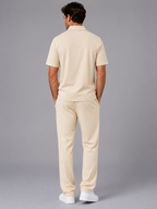 Men’s Waffle Knit Two Piece Set – Zip Neck Polo Shirt & Drawstring Trousers