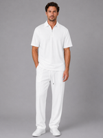 Men’s Waffle Knit Two Piece Set – Zip Neck Polo Shirt & Drawstring Trousers
