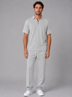 Men’s Waffle Knit Two Piece Set – Zip Neck Polo Shirt & Drawstring Trousers