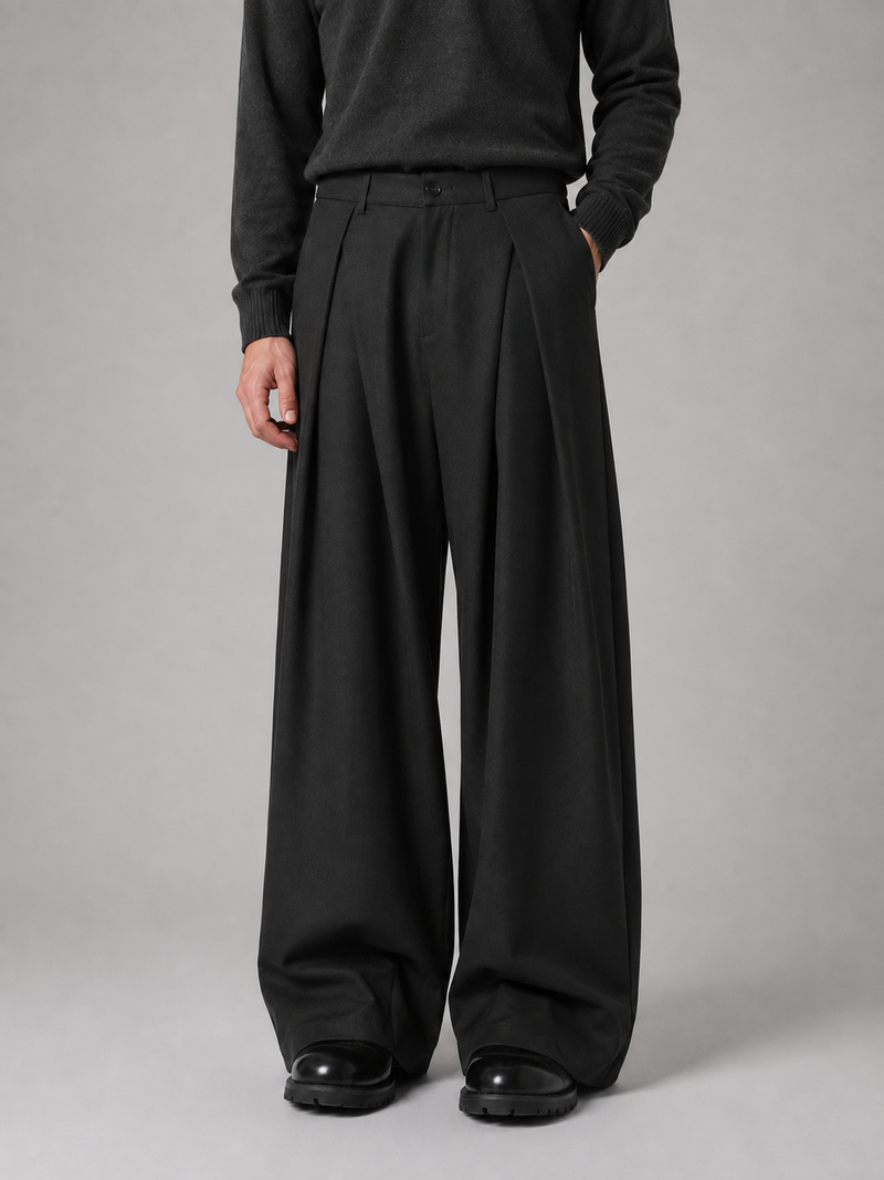 Men’s Wide Leg Trousers – Pleated Tailored Baggy Fit