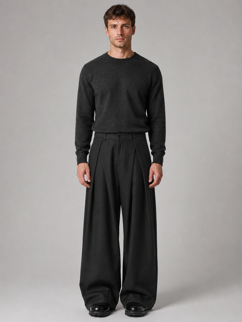 Men’s Wide Leg Trousers – Pleated Tailored Baggy Fit