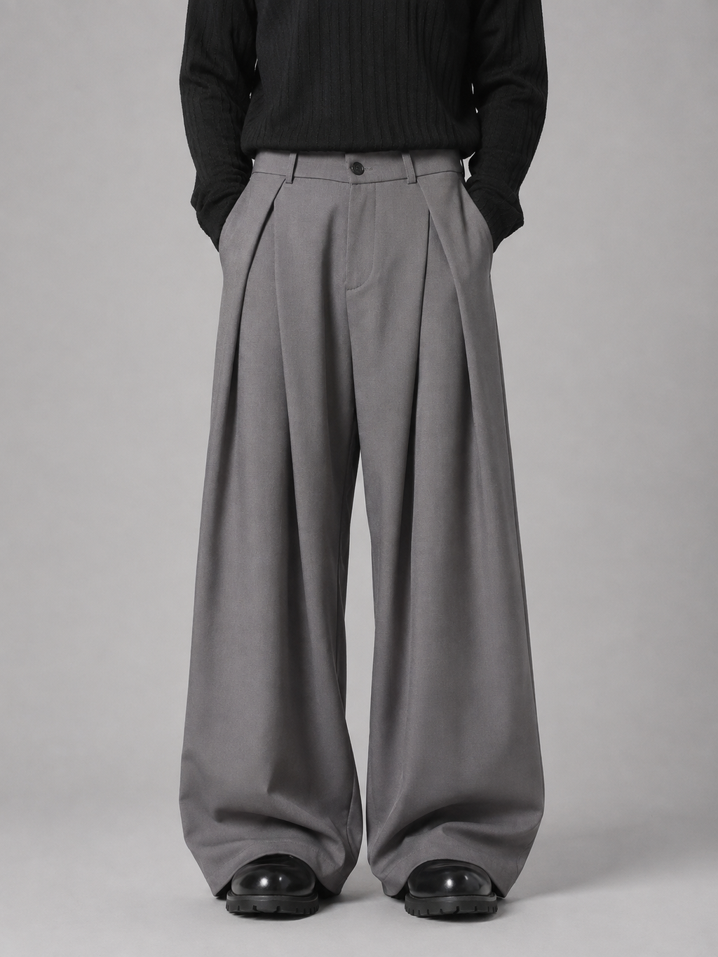 Men’s Wide Leg Trousers – Pleated Tailored Baggy Fit
