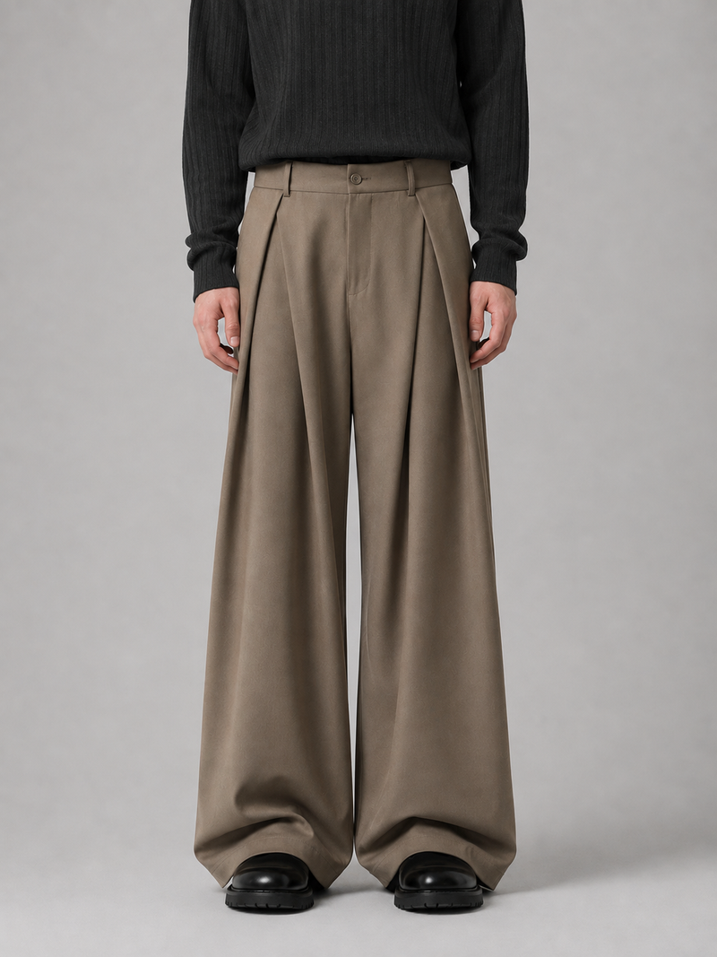 Men’s Wide Leg Trousers – Pleated Tailored Baggy Fit