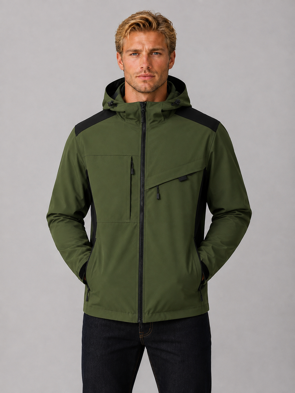 Men’s Wind & Water Resistant Hooded Windbreaker – Zip Up Outdoor Jacket