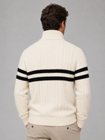 Men’s Wool Cable Knit Half-Zip Jumper – Striped High Neck Pullover
