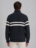 Men’s Wool Cable Knit Half-Zip Jumper – Striped High Neck Pullover