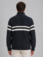 Men’s Wool Cable Knit Half-Zip Jumper – Striped High Neck Pullover
