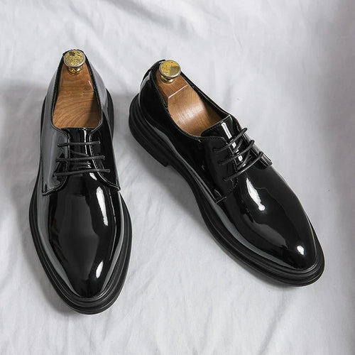 Men’s Black Patent Leather Derby Shoes – Formal Lace-Up Evening Dress Shoes