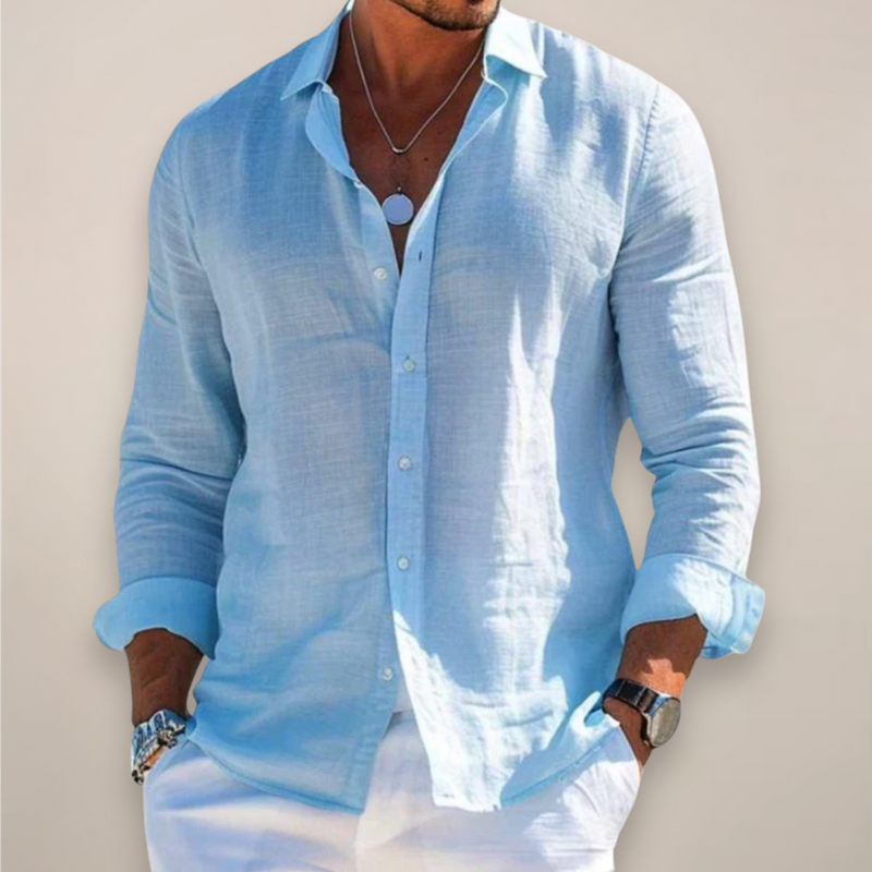 Men’s Linen-Look Long Sleeve Shirt – Relaxed Fit Summer Style