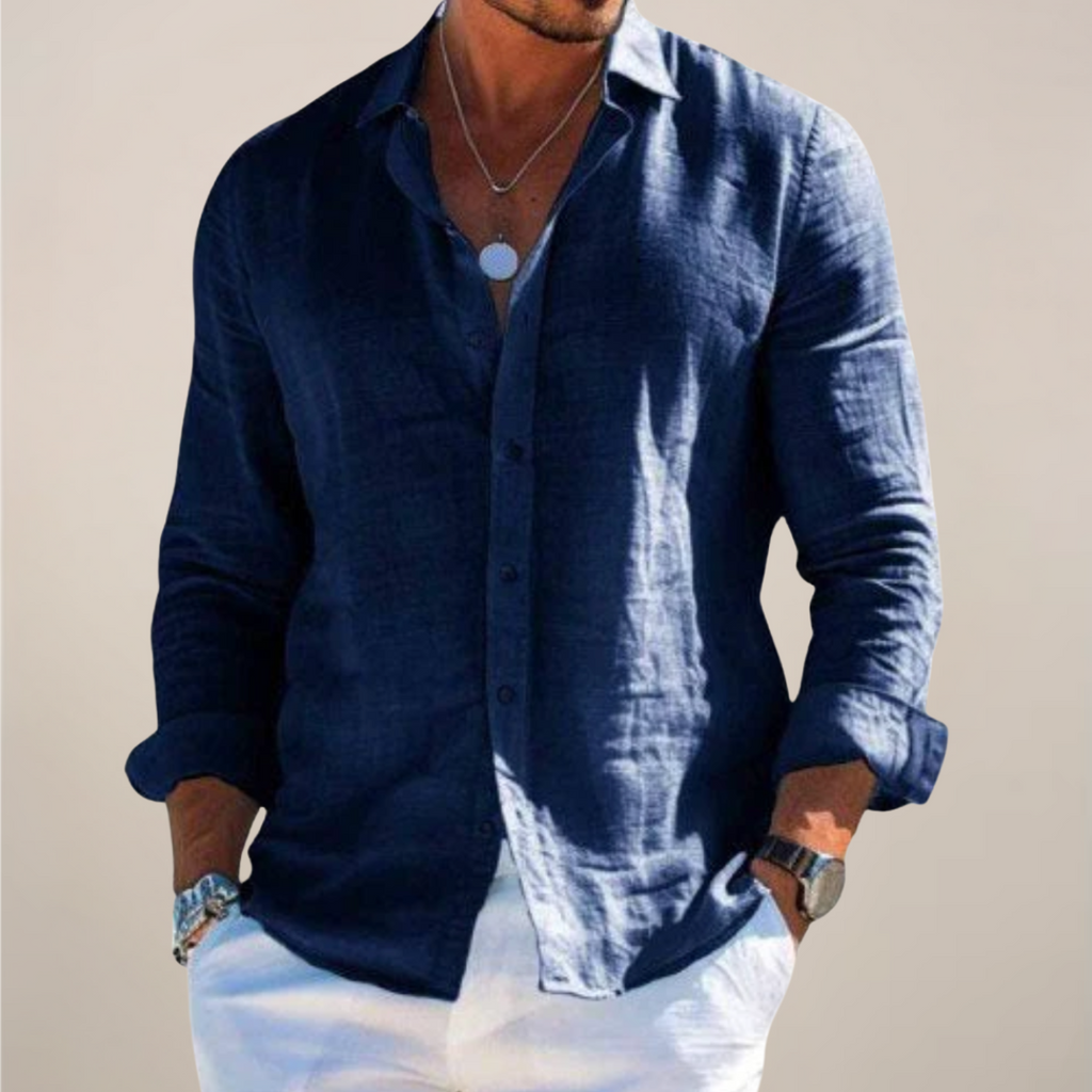 Men’s Linen-Look Long Sleeve Shirt – Relaxed Fit Summer Style