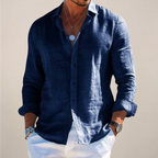 Men’s Linen-Look Long Sleeve Shirt – Relaxed Fit Summer Style