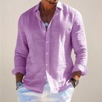 Men’s Linen-Look Long Sleeve Shirt – Relaxed Fit Summer Style