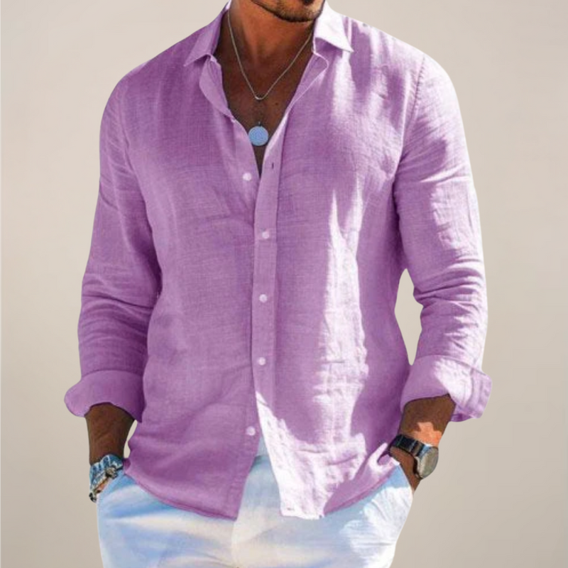 Men’s Linen-Look Long Sleeve Shirt – Relaxed Fit Summer Style