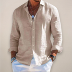 Men’s Linen-Look Long Sleeve Shirt – Relaxed Fit Summer Style