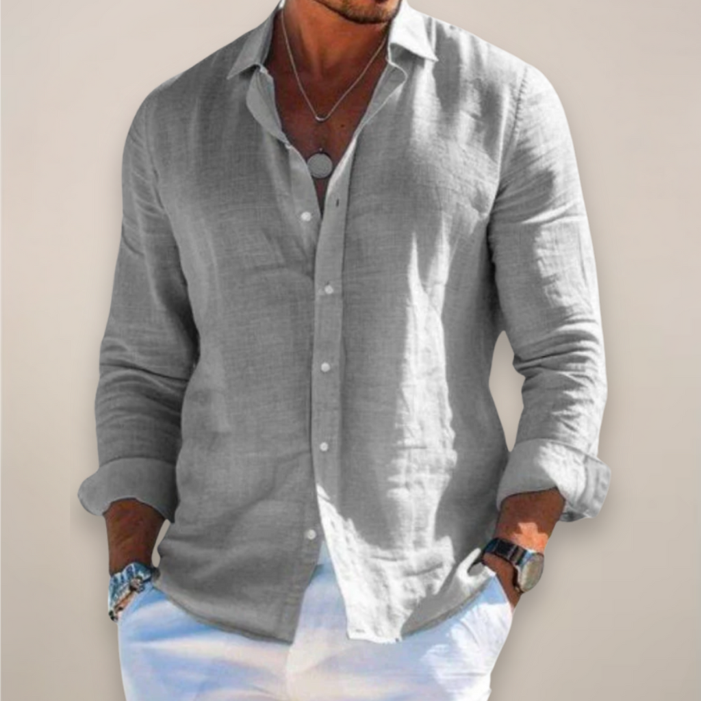 Men’s Linen-Look Long Sleeve Shirt – Relaxed Fit Summer Style