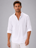 Men’s Linen Look Stand Collar Shirt – Relaxed Summer Style