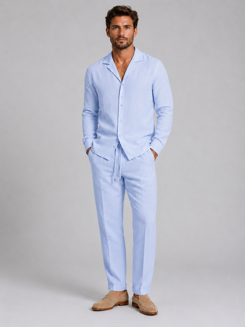 Men’s Linen Style Shirt & Trousers Set – Relaxed Tailored Fit