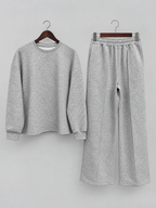 Women’s Sweatshirt Co-Ord Set – Crew Neck Top & Wide Leg