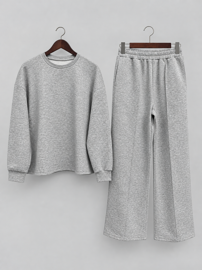 Women’s Sweatshirt Co-Ord Set – Crew Neck Top & Wide Leg