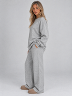 Women’s Sweatshirt Co-Ord Set – Crew Neck Top & Wide Leg