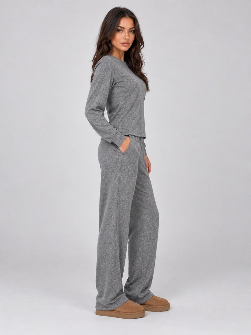 Women’s Soft Lounge Co-Ord Set – Fitted Top & Wide Leg Trousers