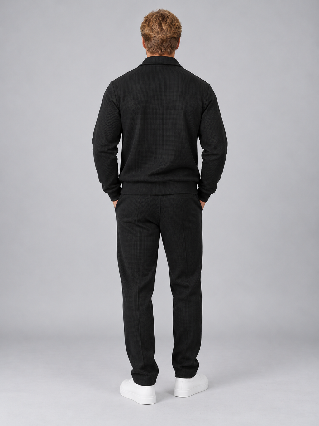 Men’s Textured Full Zip Tracksuit Set