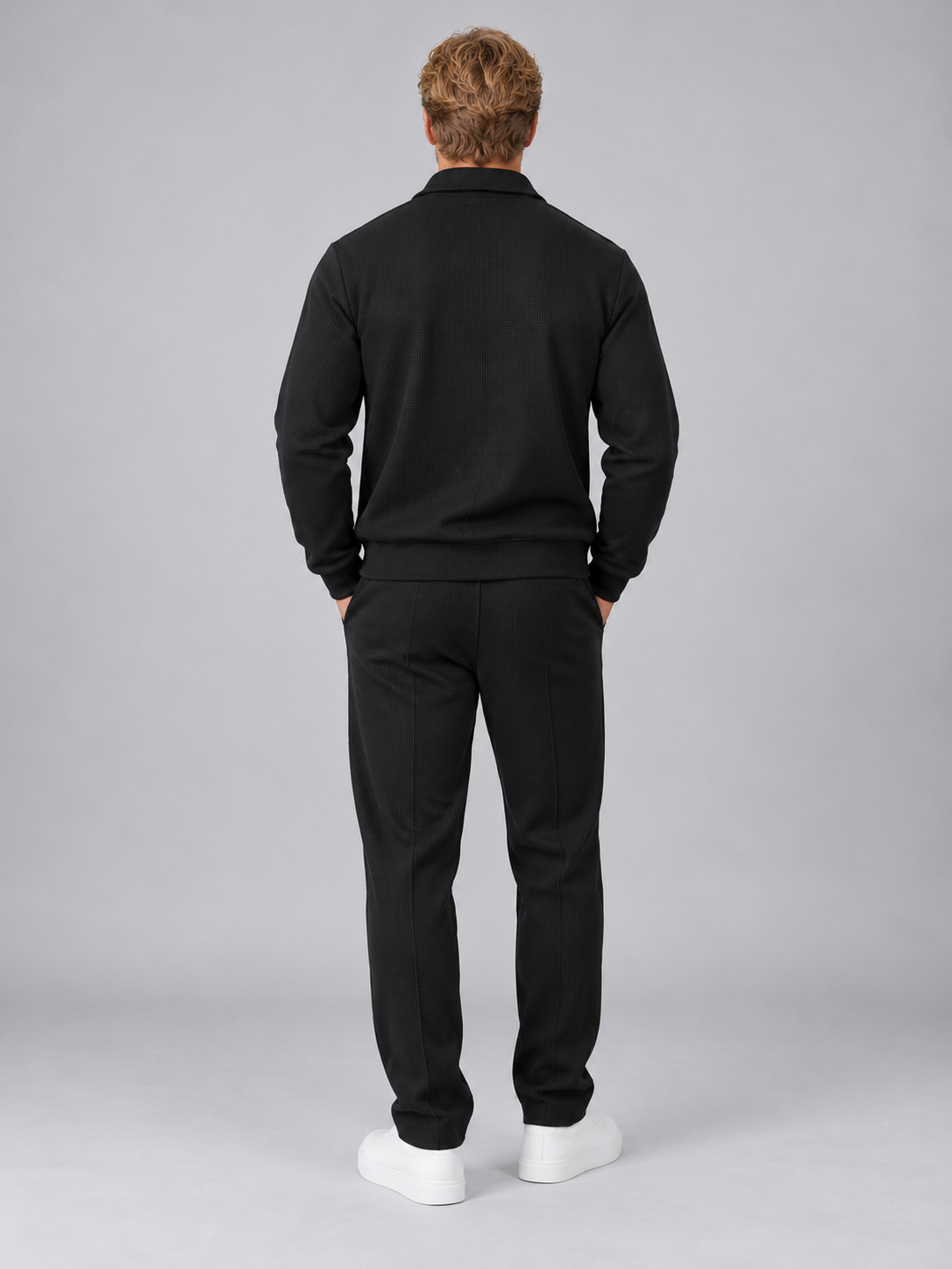 Men’s Textured Full Zip Tracksuit Set