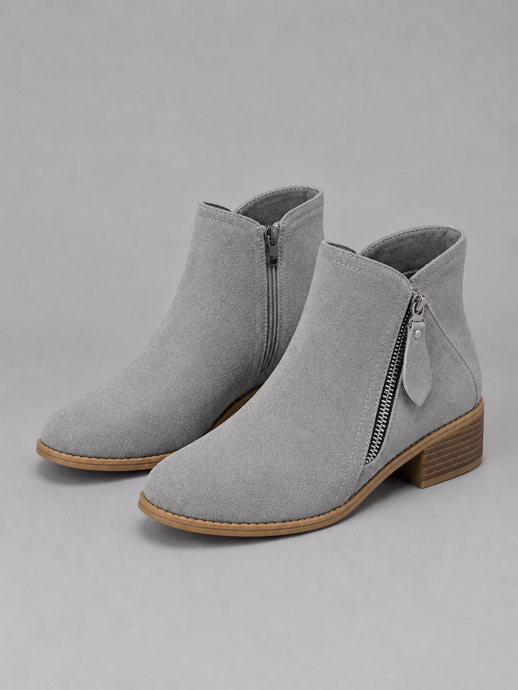 Women’s Suede Look Ankle Boots – Side Zip Low Block Heel Boots