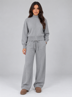 Women’s Knit Co-Ord Set – Zip Neck Jumper & Wide Leg Trousers