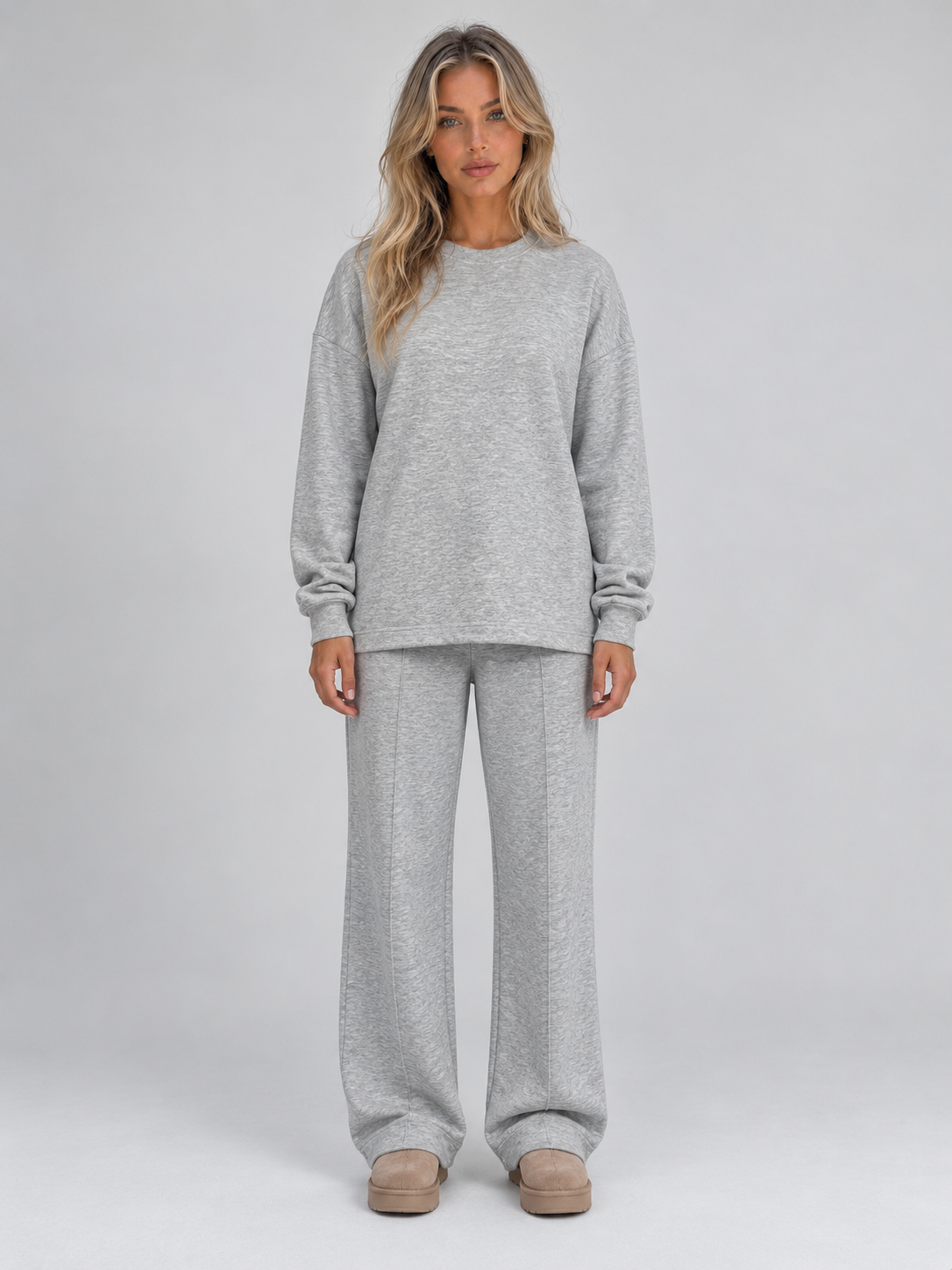 Women’s Sweatshirt Co-Ord Set – Crew Neck Top & Wide Leg