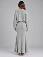 Women’s Ribbed Knit Co-Ord Set – Cropped Jumper & Maxi Skirt