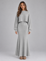Women’s Ribbed Knit Co-Ord Set – Cropped Jumper & Maxi Skirt