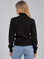 Women’s Roll Neck Knitted Jumper – Fluffy Lined Long Sleeve