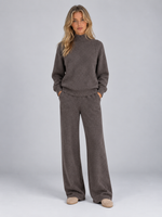 Women’s Wool Knit Co-Ord Set – Roll Neck Jumper & Wide Leg Trousers