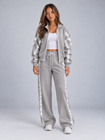 Women’s Zip Up Tracksuit Set – Striped Jacket & Wide Leg Joggers